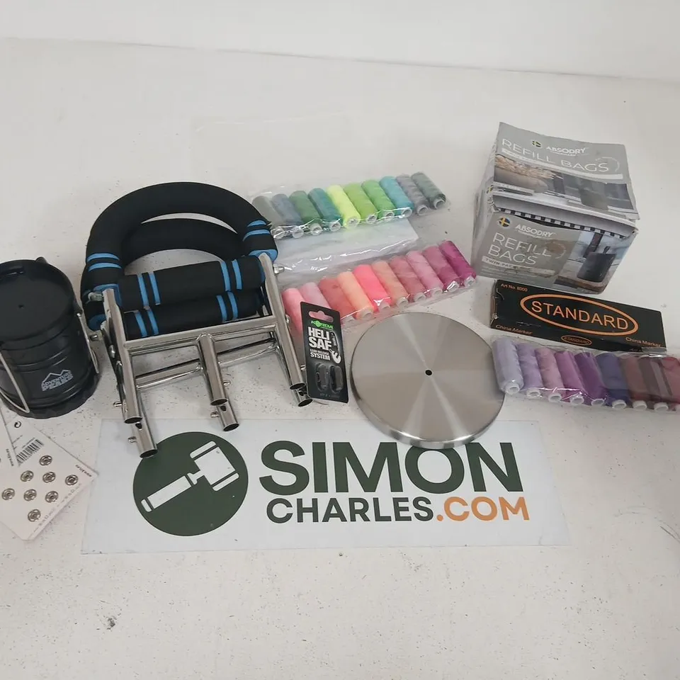 ASSORTED HOUSEHOLD PRODUCTS TO INCLUDE; CRAFTS ASSORTMENT: THREAD SPOOLS, REFILL BAGS AND HARDWARE COMPONENTS