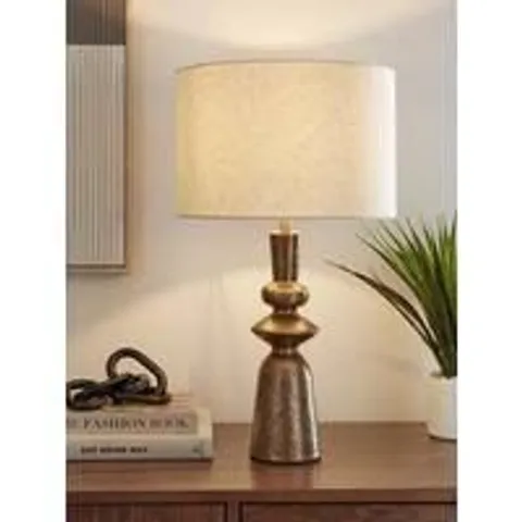 BOXED TOTEM CERAMIC DISTRESSED BRONZE TABLE LAMP