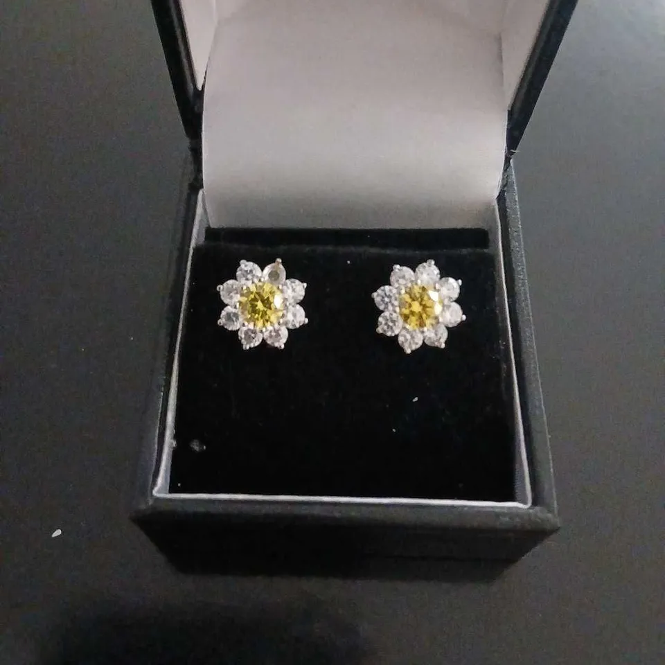 DIAMONIQUE 2CT TW SIMULATED GEMSTONE CLUSTER FLOWER STUD EARRING STERLING