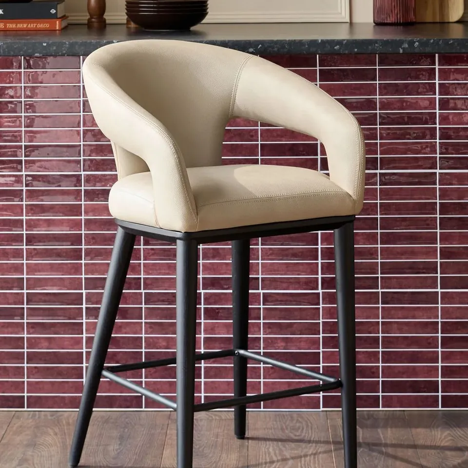 BOXED DANETTI HEATH NATURAL FAUX LEATHER BAR STOOL
