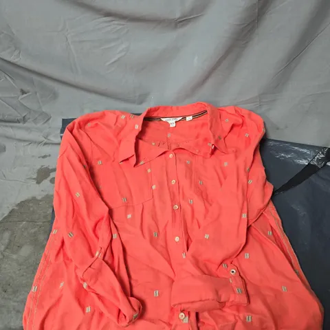 WHITE STUFF WOMEN'S CORAL PINK BUTTON-THROUGH SHIRT WITH SQUARE MOTIFS – UK 10