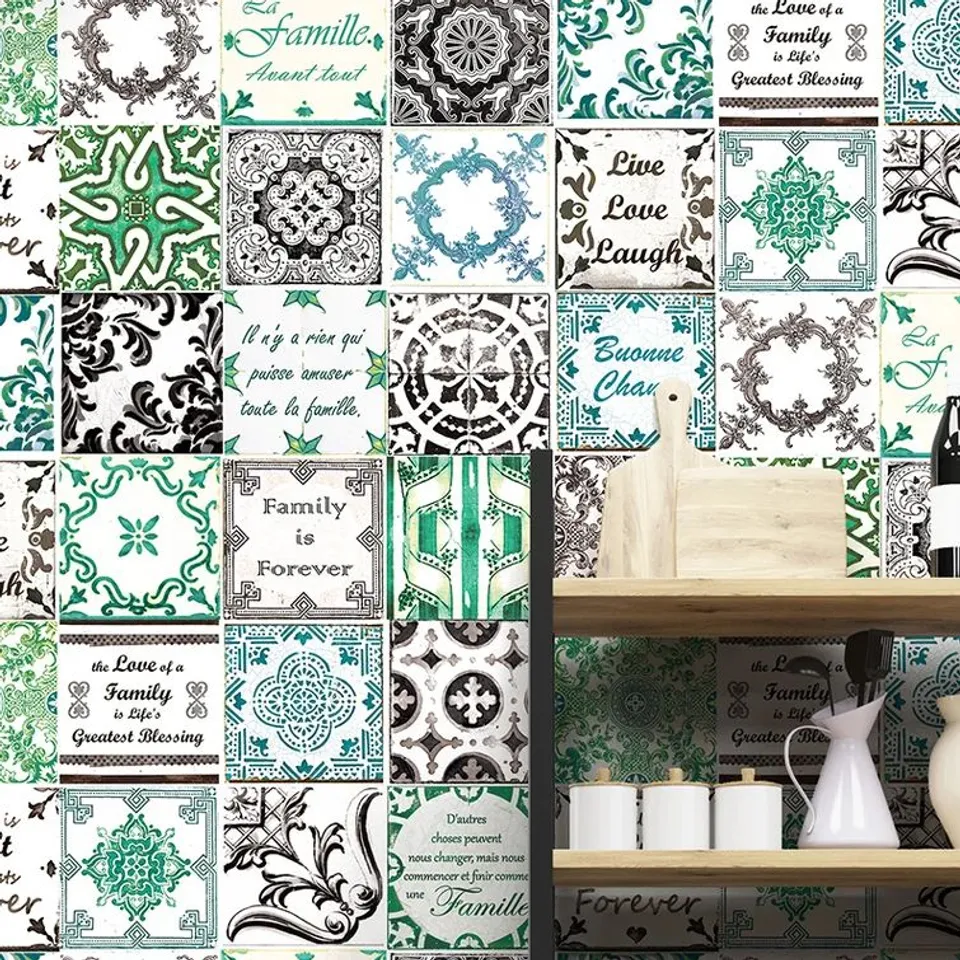 BAGGED ENGLISH FRENCH 15CM X 15CM PVC MOSAIC TILE STICKERS (1 ITEM)