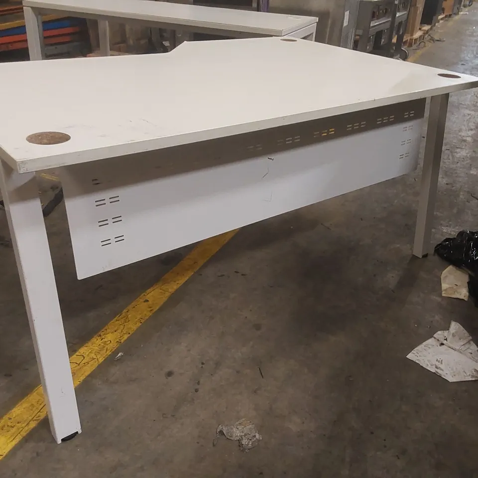 WHITE WOODEN OFFICE DESK WITH METAL LEGS 