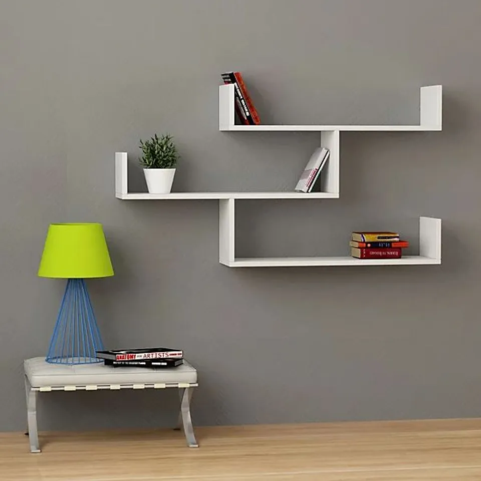 BOXED TIBET WALL MOUNTED MODERN BOOKCASE DISPLAY UNIT IN WHITE 