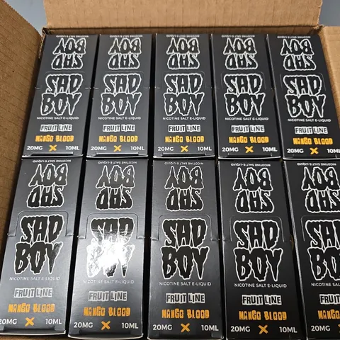 BOX OF APPROXIMATELY 15 ASSORTED SAD BOY E-LIQUID PRODUCT TO INCLUDE - FRUIT LINE MANGO BLOOD 