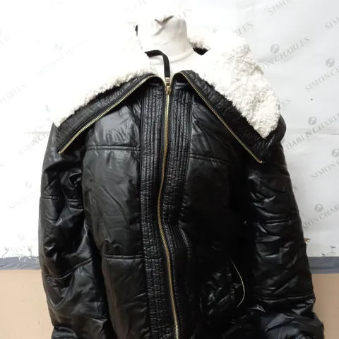 NUAGE FAUX LEATHER SHERPA TRIM JACKET IN BLACK SIZE 2XL 