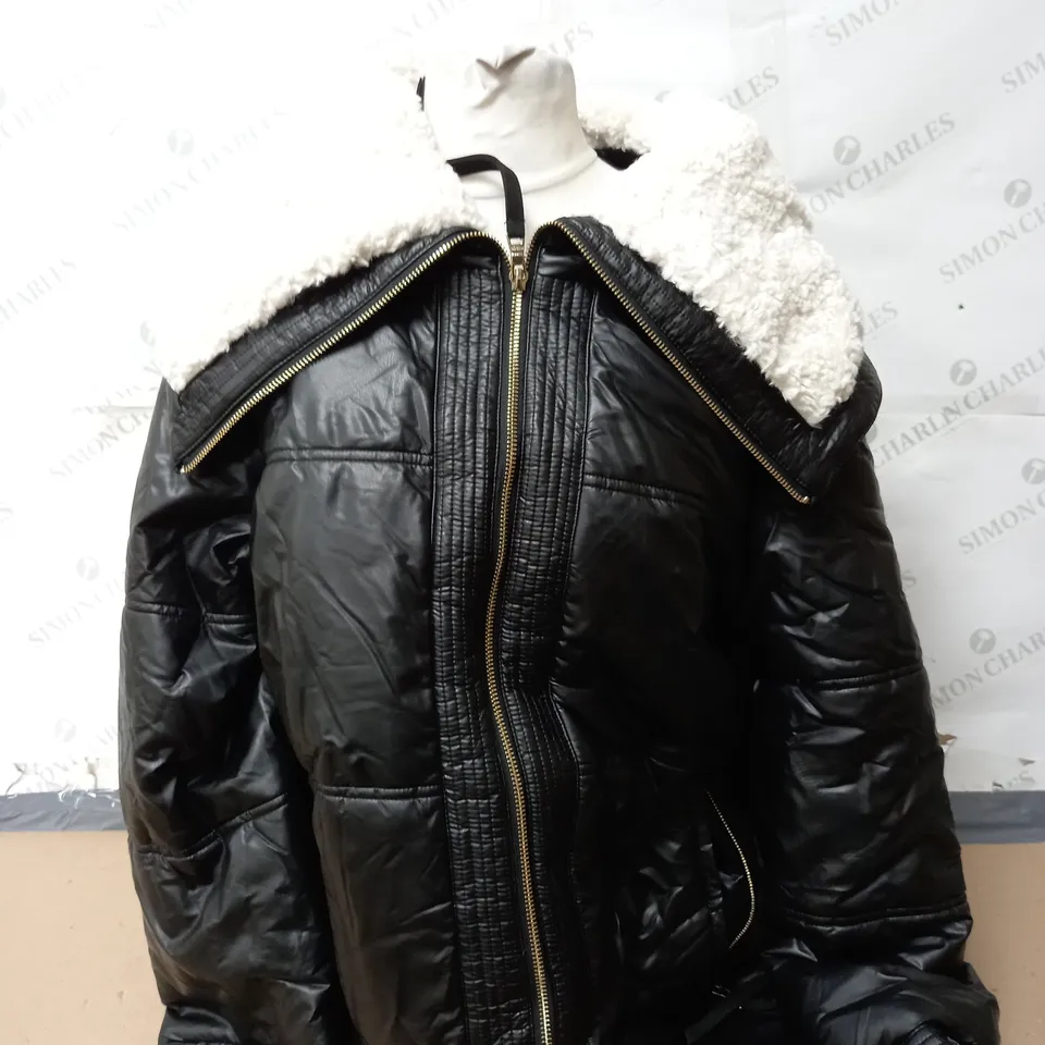NUAGE FAUX LEATHER SHERPA TRIM JACKET IN BLACK SIZE 2XL 