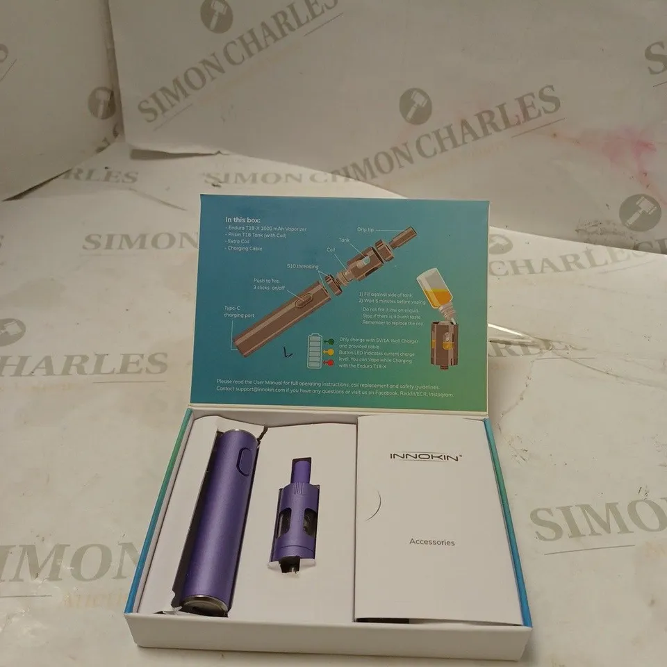 BOXED INNNOKIN ENDURA T18-X VAPING SYSTEM - PURPLE. 