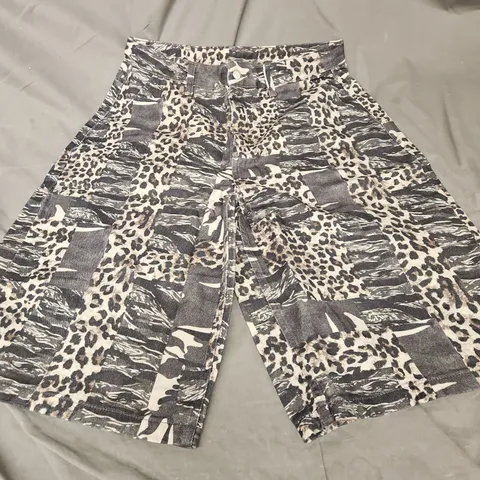 RECLAIMED VINTAGE DENIM JORTS IN MIXED ANIMAL PRINT SIZE W34