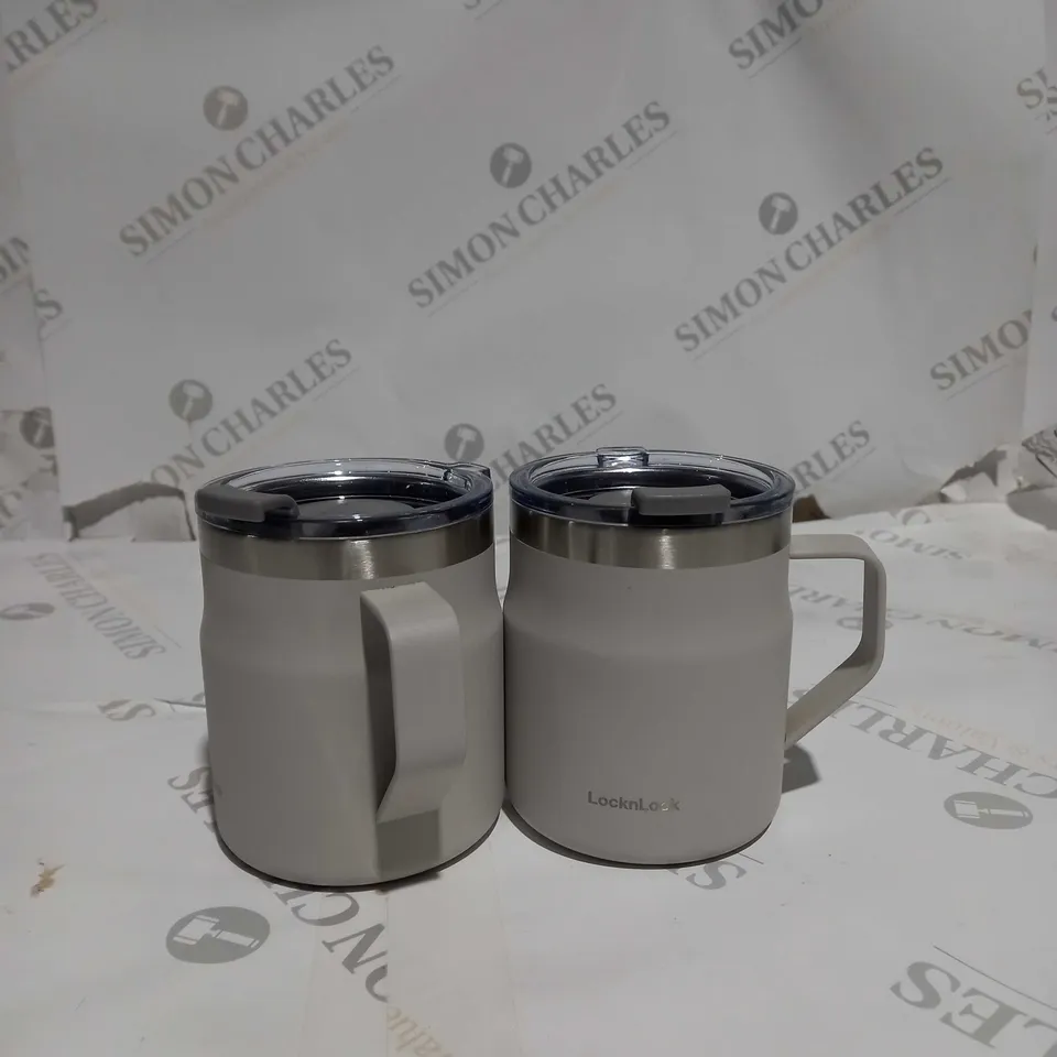 LOCK & LOCK PAIR OF INSULATED STAINLESS STEEL MUGS - OFF WHITE