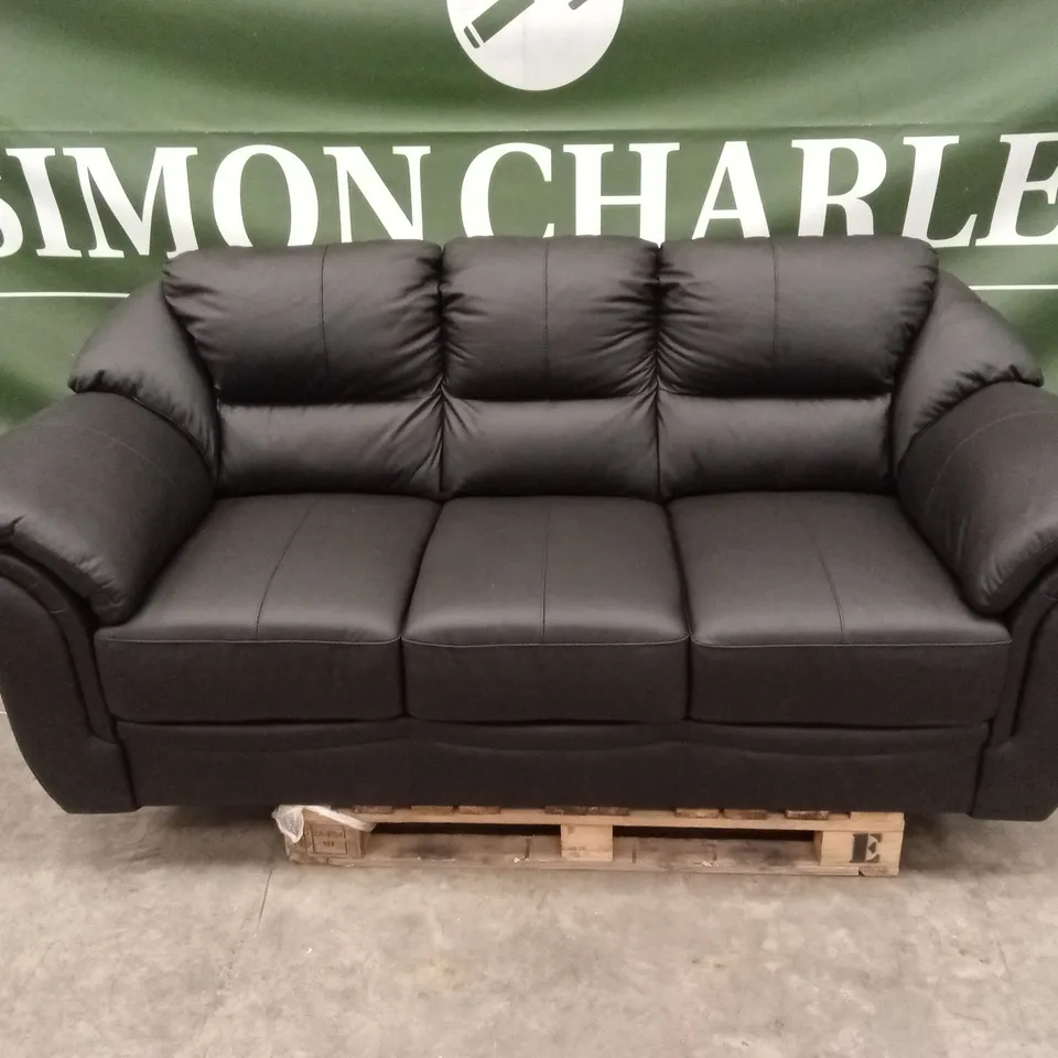 NAPLES ITALIAN LEATHER 3 SEATER SOFA - BLACK RRP £1149