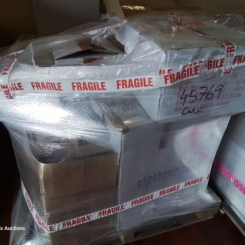 PALLET OF ASSORTED BATHROOM ITEMS, INCLUDING 5 × VANITY BASINS, BASIN CABINET & 17 TAPS