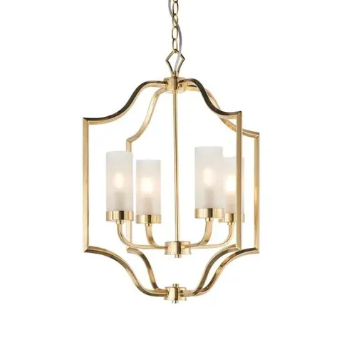 BOXED LUMINOSA EDREA 4 LIGHT CEILING PENDANT SATIN BRASS & FROSTED GLASS, E14