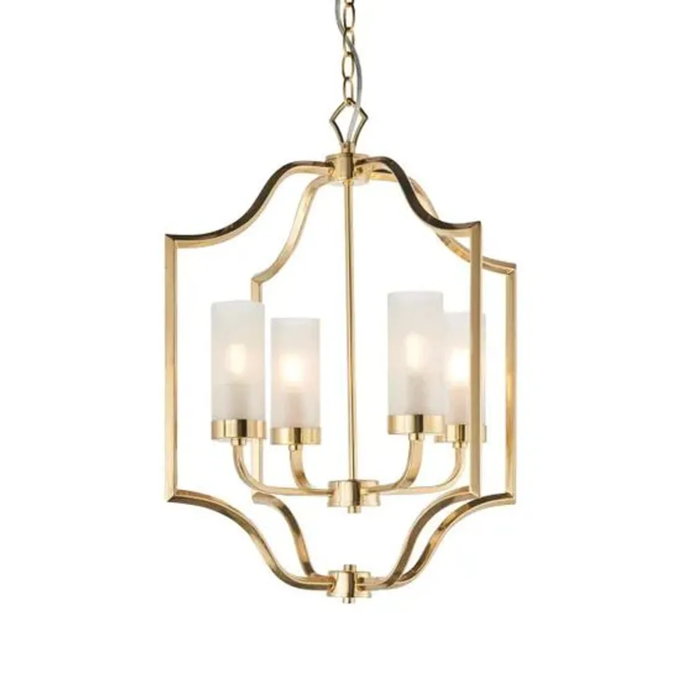 BOXED LUMINOSA EDREA 4 LIGHT CEILING PENDANT SATIN BRASS & FROSTED GLASS, E14