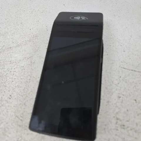 Black handheld card machine with display and card slot