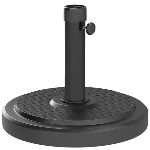 BOXED OUTSUNNY 22KG GARDEN PARASOL BASE, ROUND HDPE SUN UMBRELLA BASE, HEAVY DUTY OUTDOOR UMBRELLA STAND FOR 38MM OR 48MM OUTDOOR UMBRELLA POLES, BLACK