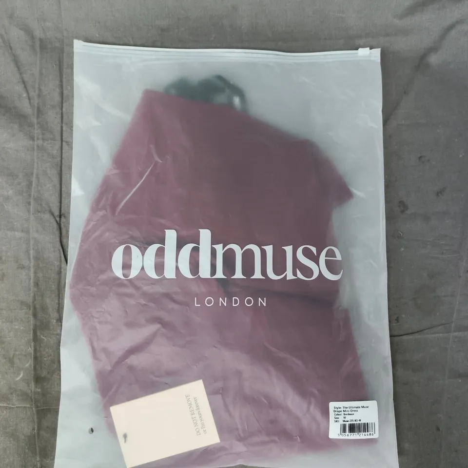 BAGGED ODDMUSE THE ULTIMATE MUSE DRAPE MINI DRESS IN BORDEAUX SIZE MEDIUM