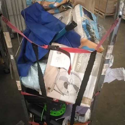 CAGE CONTAININ ASSORTED HOUSEHOLD GOODS WHICH INCLUDE; FANS, COOLING MATS, EXTENSION LEAD ETC