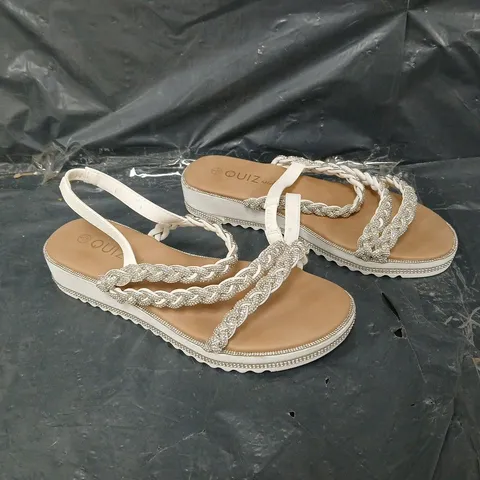 UNBOXED PAIR OF QUIZ WIDE FIT FLAT SNADALS WHITE UK 5 