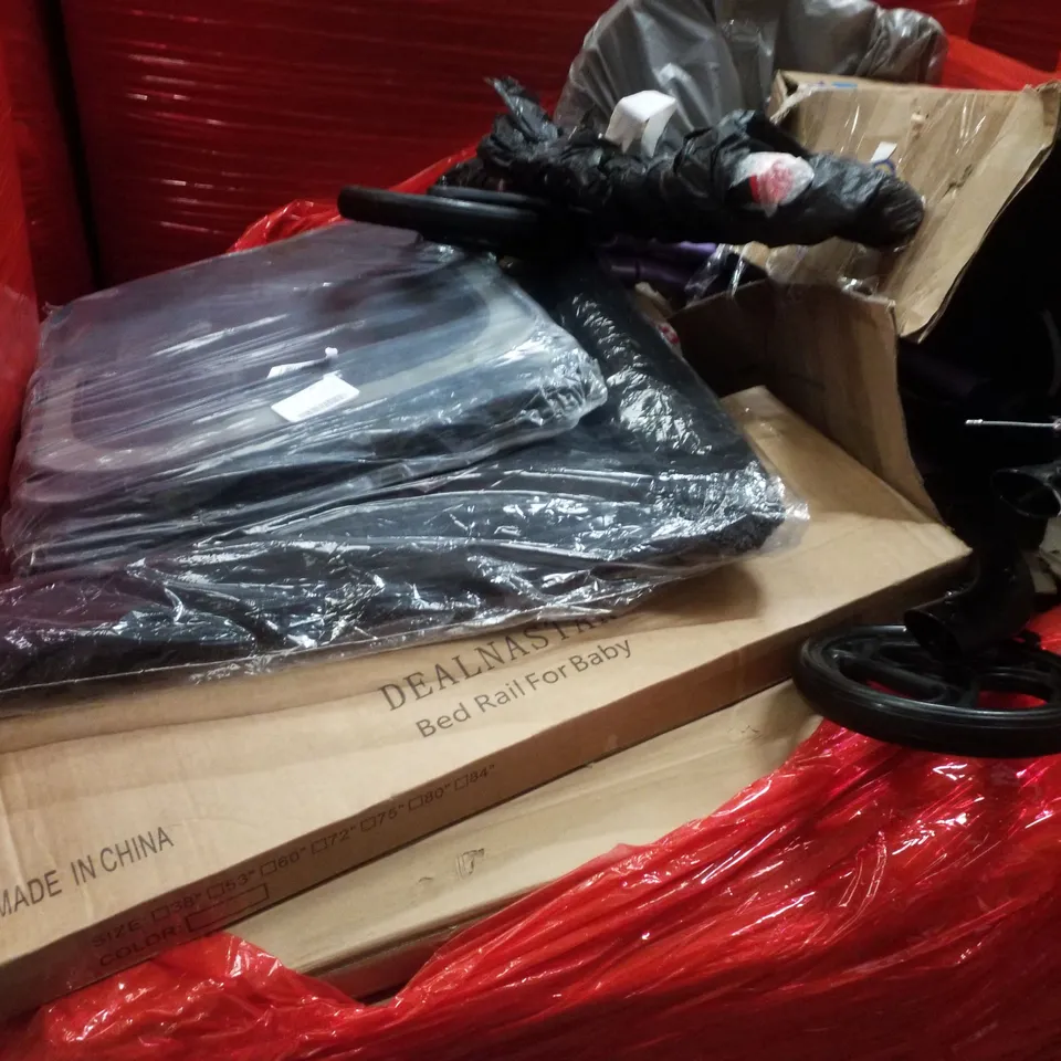 PALLET CONTAINING ASSORTED PRODUCTS INCLUDING BED RAIL, CAT CARRIER & ROLLATOR