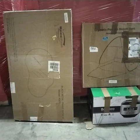 PALLET OF ASSORTED PRODUCTS AND HOUSEHOLD GOODS TO INCLUDE;POP UP BEACH TENT,RICE COOKER,METAL FRAME MIRROR