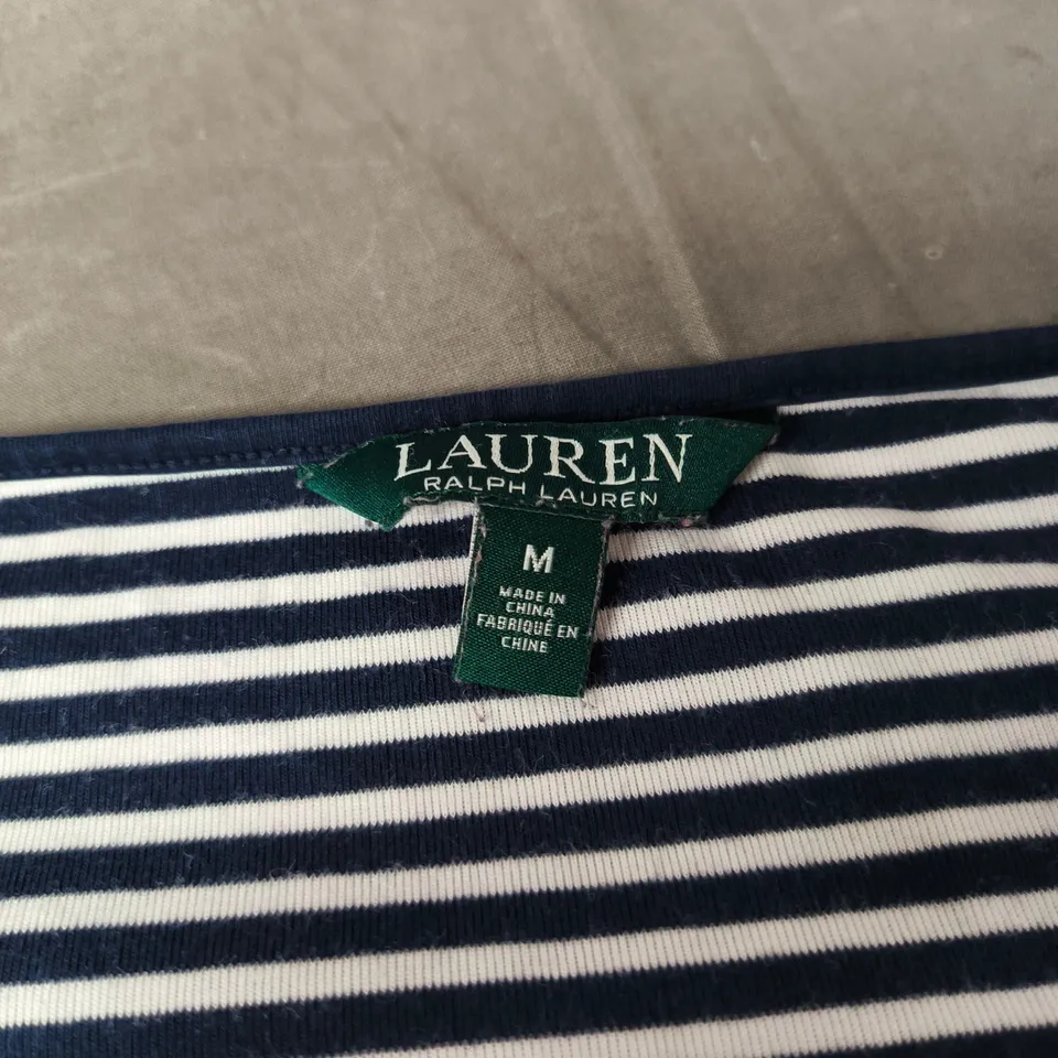 LAUREN RALPH LAUREN STRIPED T-SHIRT – NAVY & WHITE, SIZE M