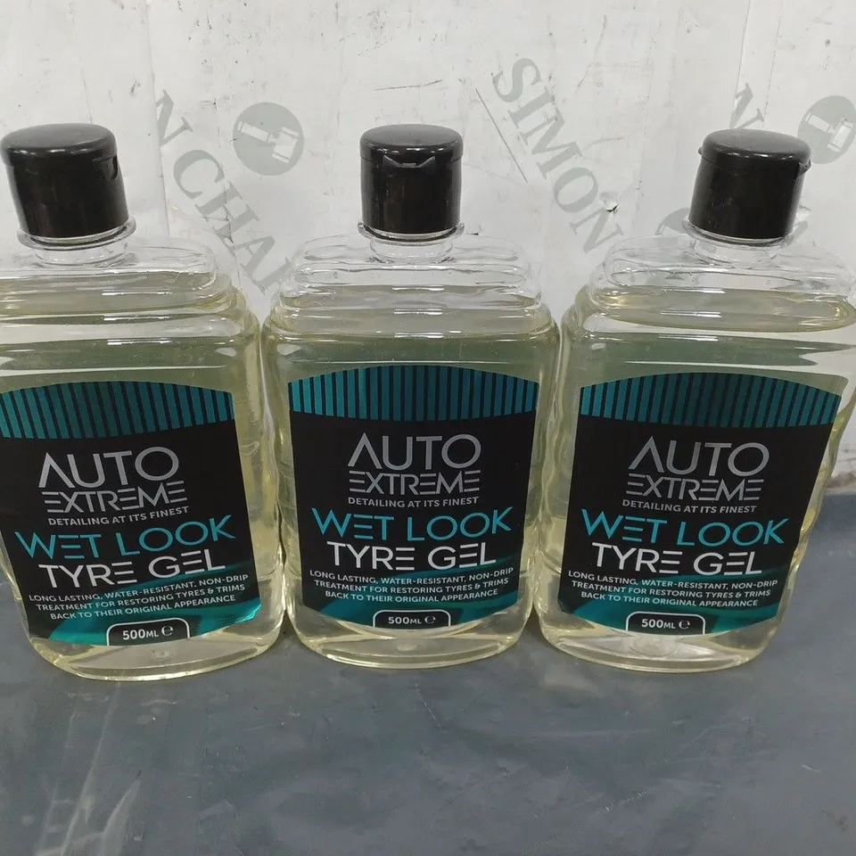 LOT OF 3 AUTO EXTREME BRING IT BLACK WET LOOK TYRE GEL DRESSING 500ML WATER RESISTANT CAR / COLLECTION ONLY 