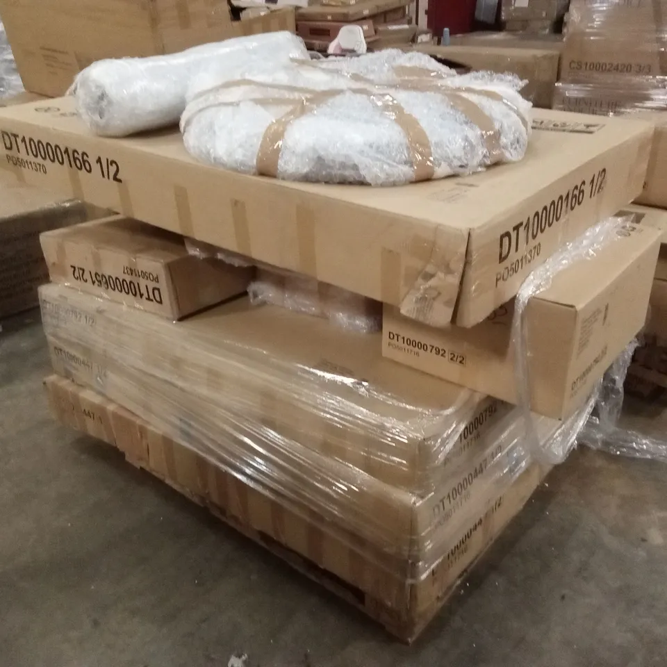 PALLET OF ASSORTED DESIGNER INCOMPLETE FLATPACK FURNITURE PARTS AND PIECES 