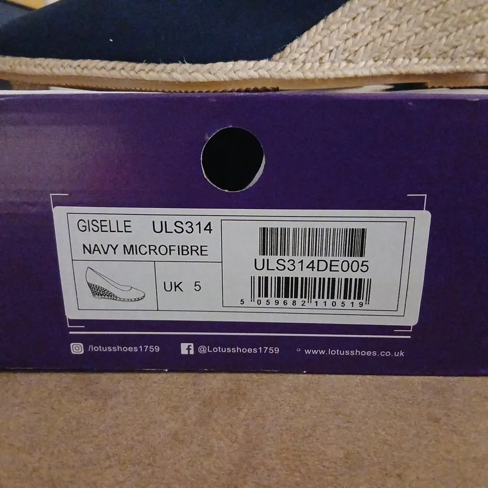 LOTUS GISELLE NAVY MICROFIBRE WEDGE HEELS – UK 5