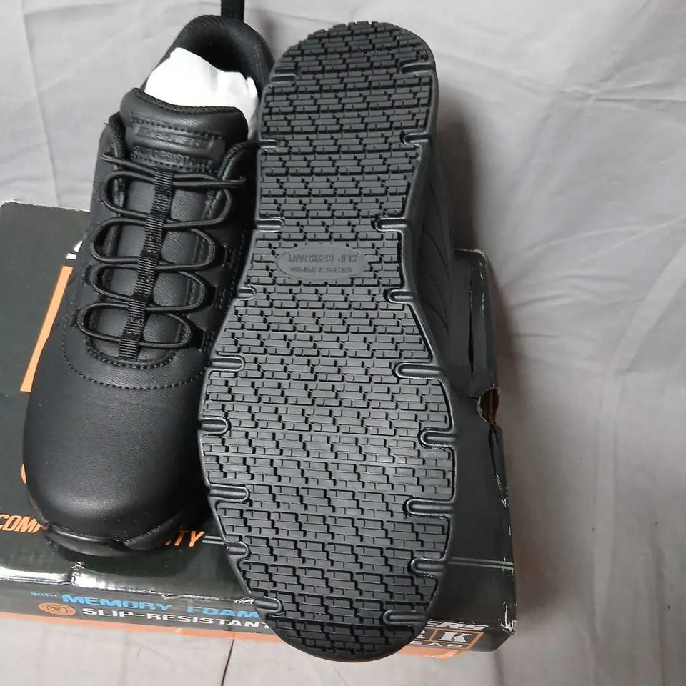 SKECHERS WORK FOOTWEAR – BLACK MEMORY FOAM SLIP-RESISTANT SHOES –  UK 6