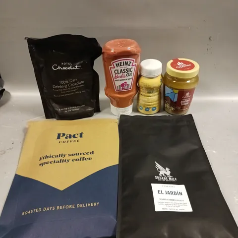APPROXIMATELY 10 ASSORTED FOOD/DRINK PRODUCTS TO INCLUDE SQUAREMILE COFFEE, BROWN TAHINI, HEINZ BARBIECUE SAUCE ETC