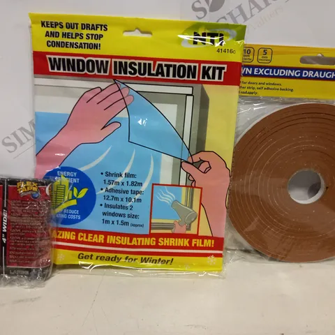 APPROXIMATELY 15 ASSORTED HOUSEHOLD ITEMS TO INCLUDE FLEX TAPE, WINDOW INSULATION KIT, DRAUGHT TAPE, ETC