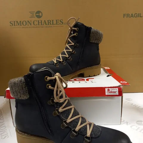 RIEKER MULTI-COLOURED CUFFED HIKING BOOTS IN BLUE - UK SIZE 6