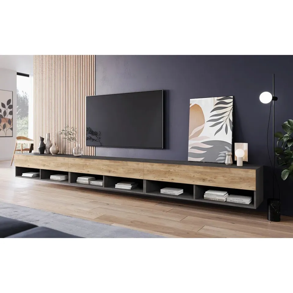 BOXED LOWBOARD TV CABINET "ANNE" 300CM - BLACK (3 BOXES)