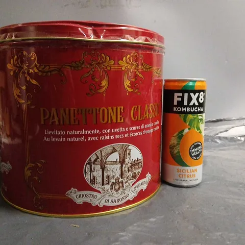 TOTE OF APPROX 8 ASSORTED FOOD ITEMS TO INCLUDE  - CLASSIC PANETTONE & FIX8 KOMBUCHA