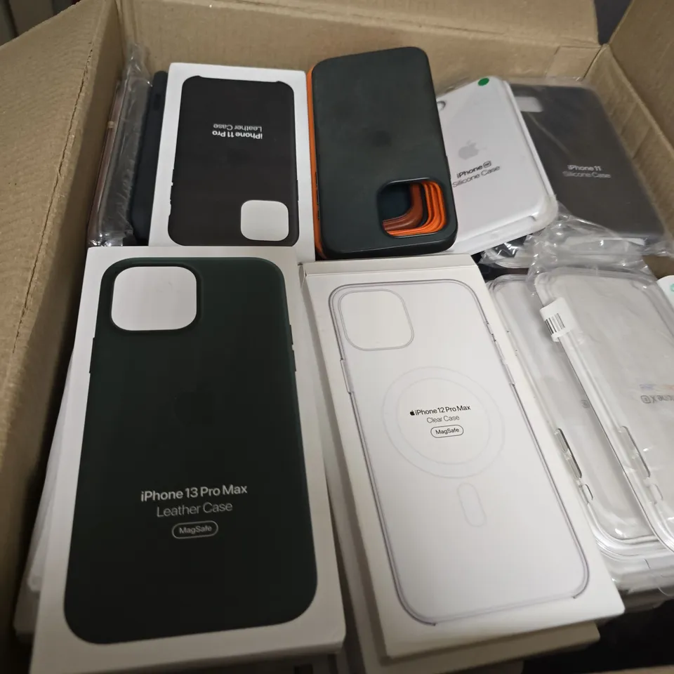 BOX OF APPROXIMATELY 100 ASSORTED MOBILE PHONE CASES INCLUDING IPHONE X LEATHER CASE AND IPHONE X CLEAR CASE 