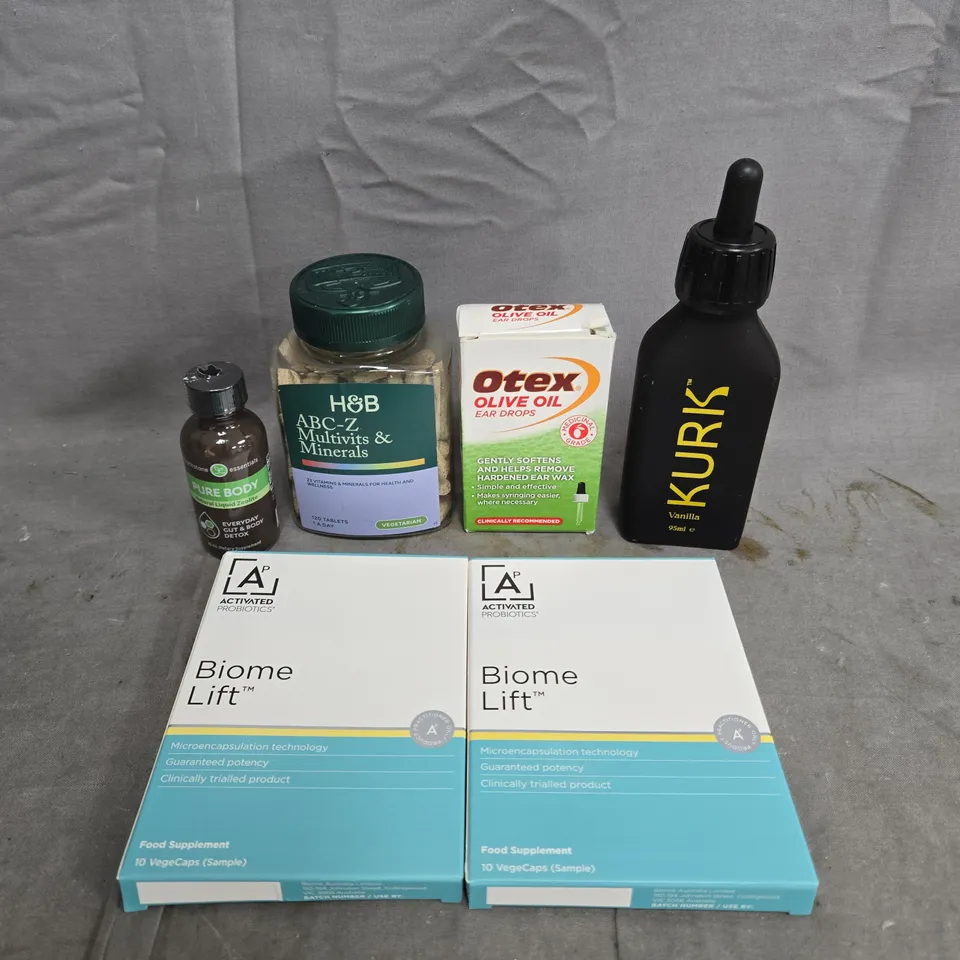 APPROXIMATELY 15 ASSORTED VITAMIN/HEALTH AID PRODUCTS TO INCLUDE BIOME LIFE, OTEX, KURK ETC 