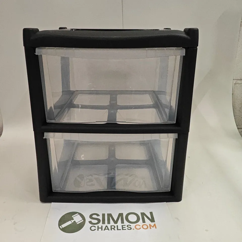 BLACK PLASTIC STACKABLE 2-DRAWER STORAGE UNIT
