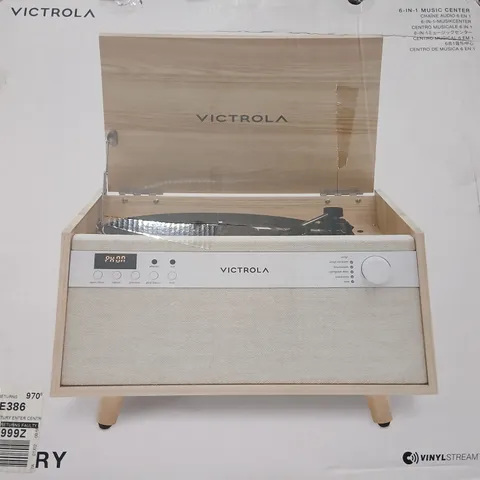 BOXED VICTROLA CENTUARY WOOD CABINET RECORD PLAYER WITH BLUETOOTH β TURNTABLE, BUILT-IN SPEAKER