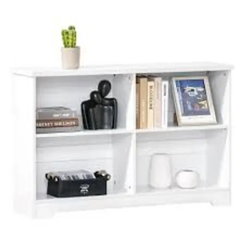 BOXED HOMCOM WOODEN CUBE BOOKCASE, 2 TIER OPEN STORAGE SHELVING UNIT WITH 4 COMPARTMENTS, FREESTANDING DISPLAY BOOKSHELF FOR HOME OFFICE LIVING ROOM FURNITURE, 118 X 29 X 76CM, WHITE