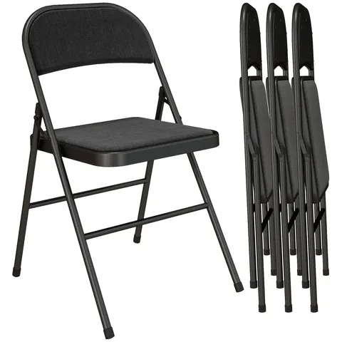 BOXED HOMCOM LINEN-LOOK SET OF FOUR CUSHIONED FOLDING CHAIRS - BLACK