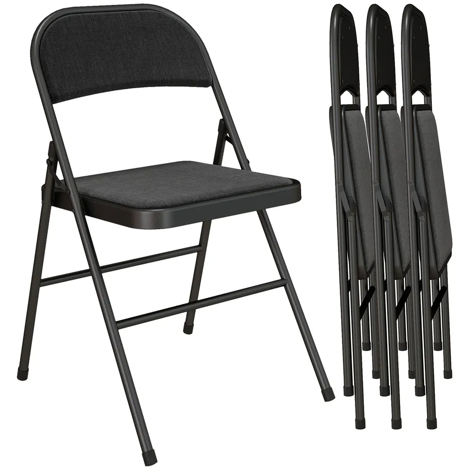 BOXED HOMCOM LINEN-LOOK SET OF FOUR CUSHIONED FOLDING CHAIRS - BLACK