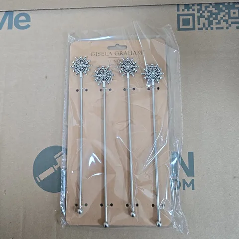 GISELA GRAHAM LONDON METAL DRINK STIRRERS WITH FLOWER HEADS – BOX OF 24