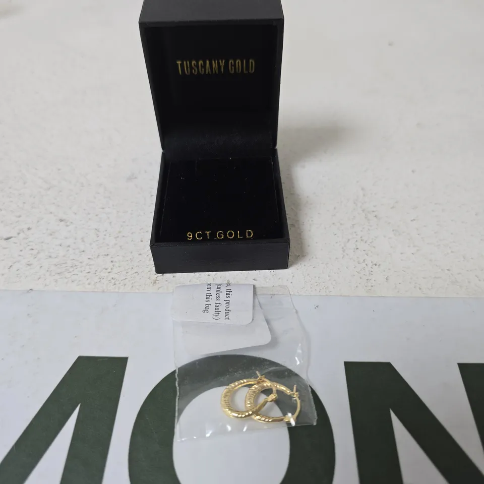 TUSCANY GOLD 9CT GOLD CREOLE EAR RINGS IN BLACK BOX