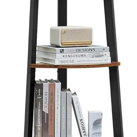BOXED VASAGLE CORNER BOOKCASE 5 TIER SHELF LADDER SHELF STORAGE UNIT PLANT HOLDER - RUSTIC BROWN AND BLACK 