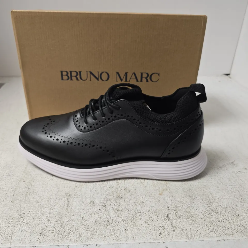 BRUNO MARC LEATHER SNEAKER – BLACK, UK 8 (EU 42) – BOXED
