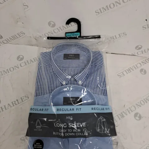 PACK OF 2 M&S LONG SLEEVE BUTTON DOWN COLLAR SHIRTS - 151/2IN 39-40CM