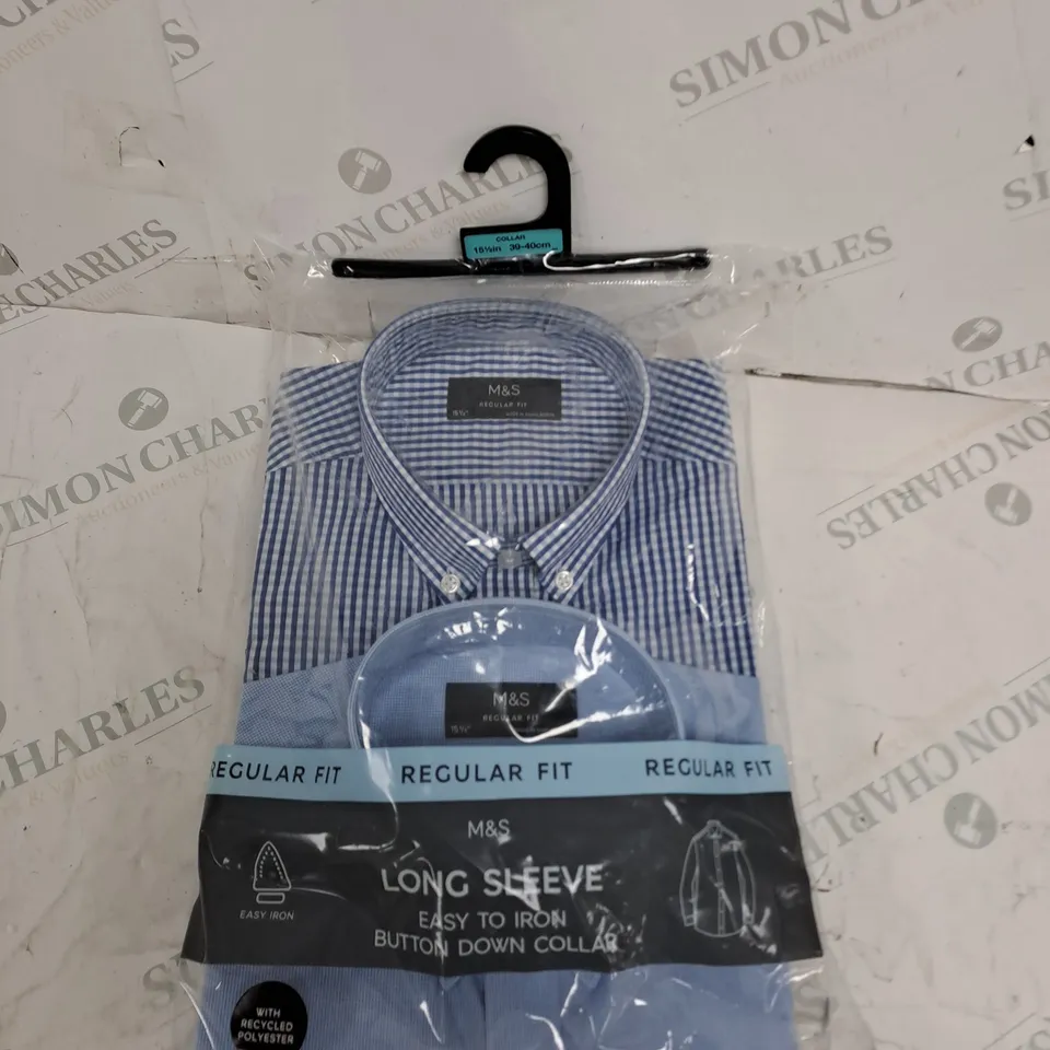 PACK OF 2 M&S LONG SLEEVE BUTTON DOWN COLLAR SHIRTS - 151/2IN 39-40CM