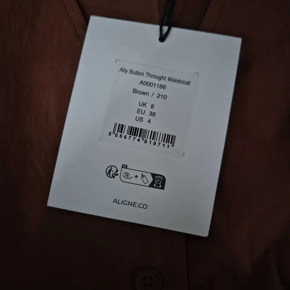 UK 8 ALIGNE BUTTON-THROUGH WAISTCOAT, BROWN