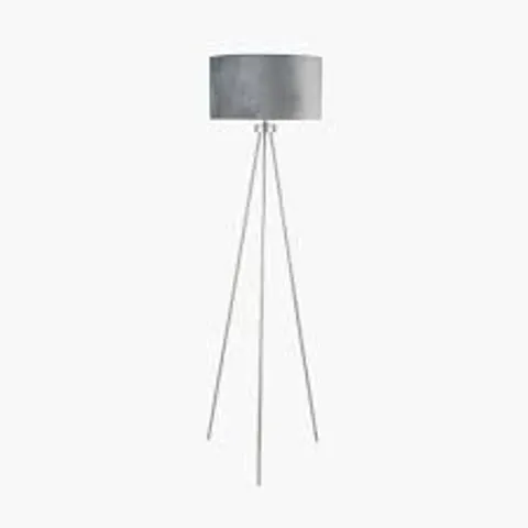 BOXED PACIFIC HOUSTON BRUSHED SILVER METAL TRIPOD FLOOR LAMP
